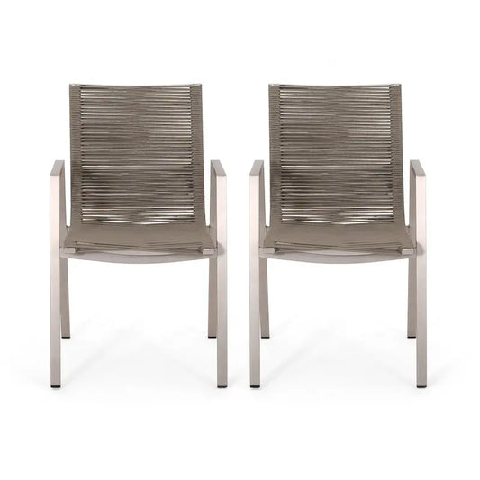 Outdoor Modern Set of 2 Dining Chairs with Rope-Woven Seats Aluminum Frame, Suitable for Dining Room Living Room Balcony Patio