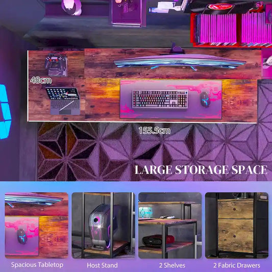 L Shaped Computer Desk 180 Rotating Corner Desk with Storage Shelves, Drawer and Cabinet, Study Workstation for Home Office