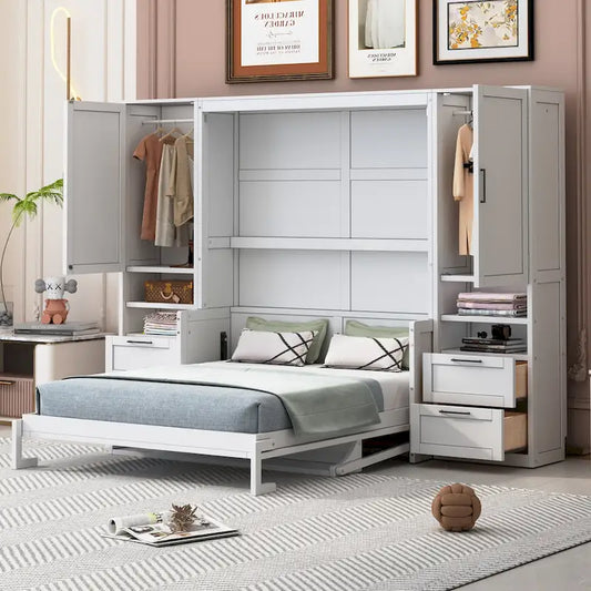 Murphy Bed (Wall Bed) — Featuring Wardrobe, Desk, Drawers, And Shelving