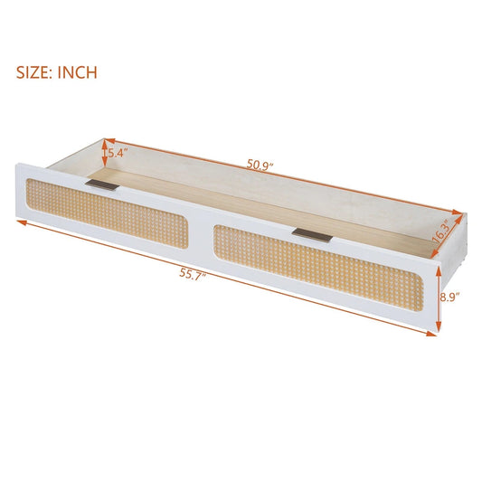 Rattan Design Murphy Bed with Storage Drawers, USB Ports and Outlets