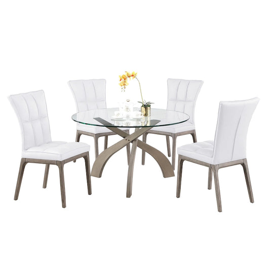 Staggered-Level Dining Set With White Dining Chairs