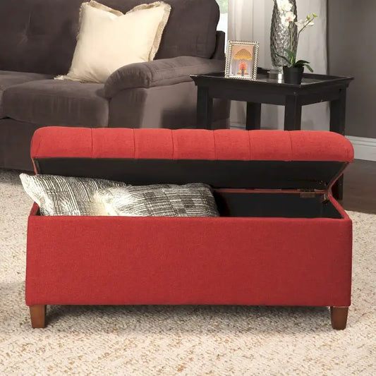 Button-Tufted Cranberry Storage Bench