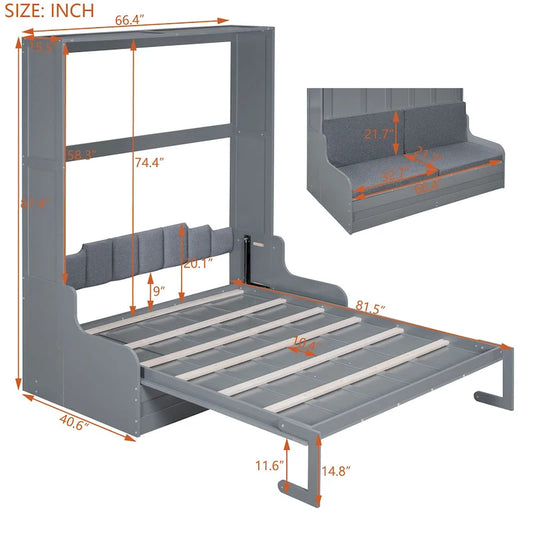 Wooden Murphy Bed Wall Bed with Cushion