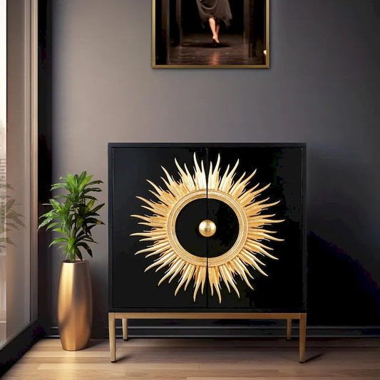 2-Door Accent Sideboard Cabinet Storage Dining Room Buffets Sunburst Credenza Living room