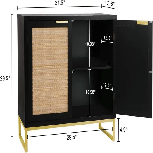 Rattan Sideboard Buffet Kitchen Storage Cabinet - 13.8D x 31.5W x 29.4H