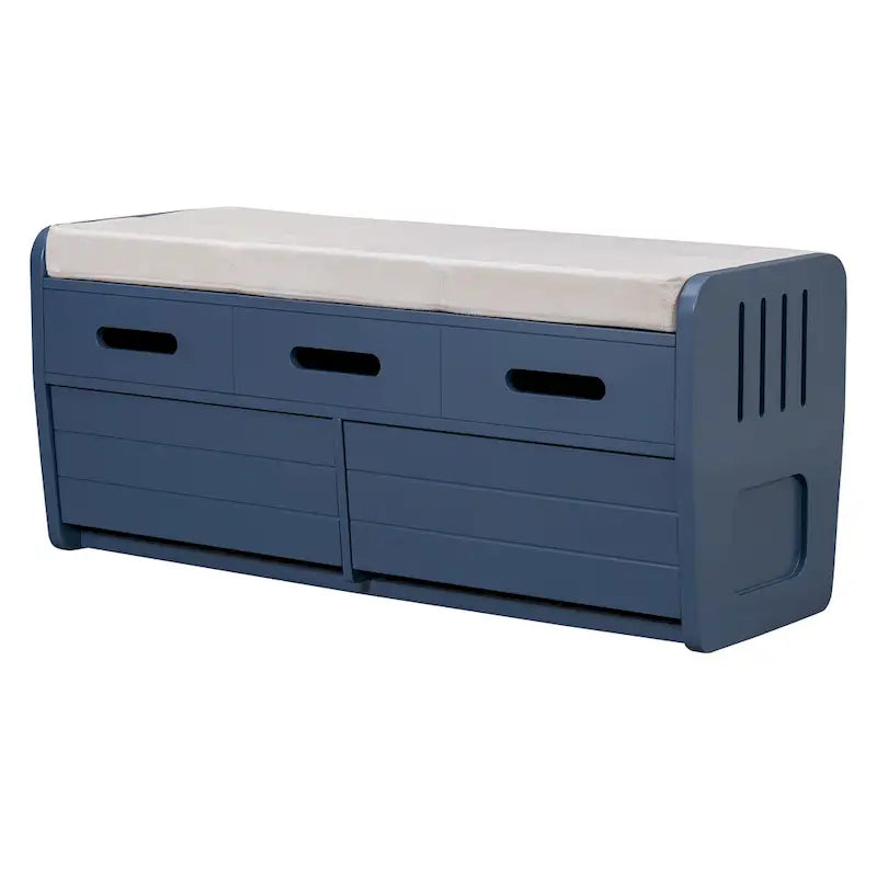 Rustic Storage Bench with 2 Drawers, Hidden Storage Space, and 3 False Drawers at the Top