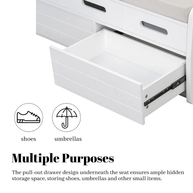 Rustic Storage Bench with 2 Drawers, Hidden Storage Space, and 3 False Drawers at the Top