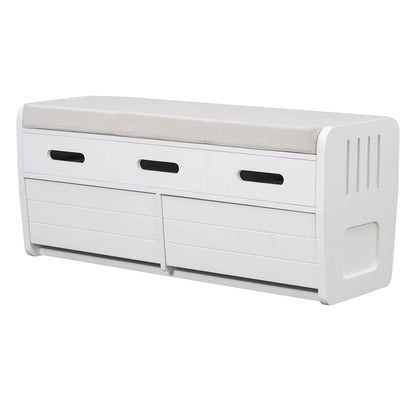 Rustic Storage Bench with 2 Drawers, Hidden Storage Space, and 3 False Drawers at the Top