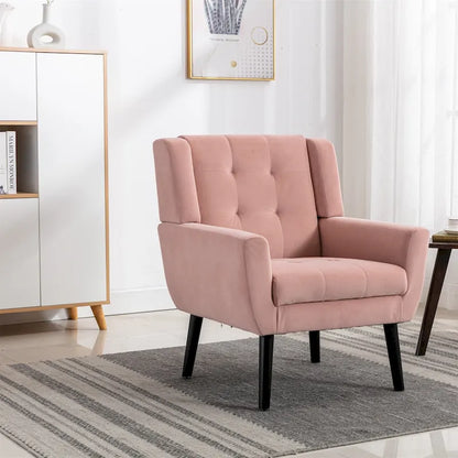 Pink Velvet Modern 29.5 Tufted Accent Chair with Wood Legs