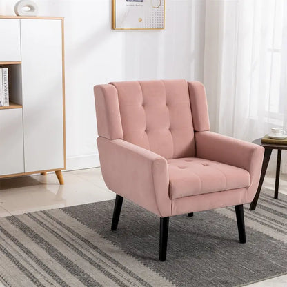 Pink Velvet Modern 29.5 Tufted Accent Chair with Wood Legs