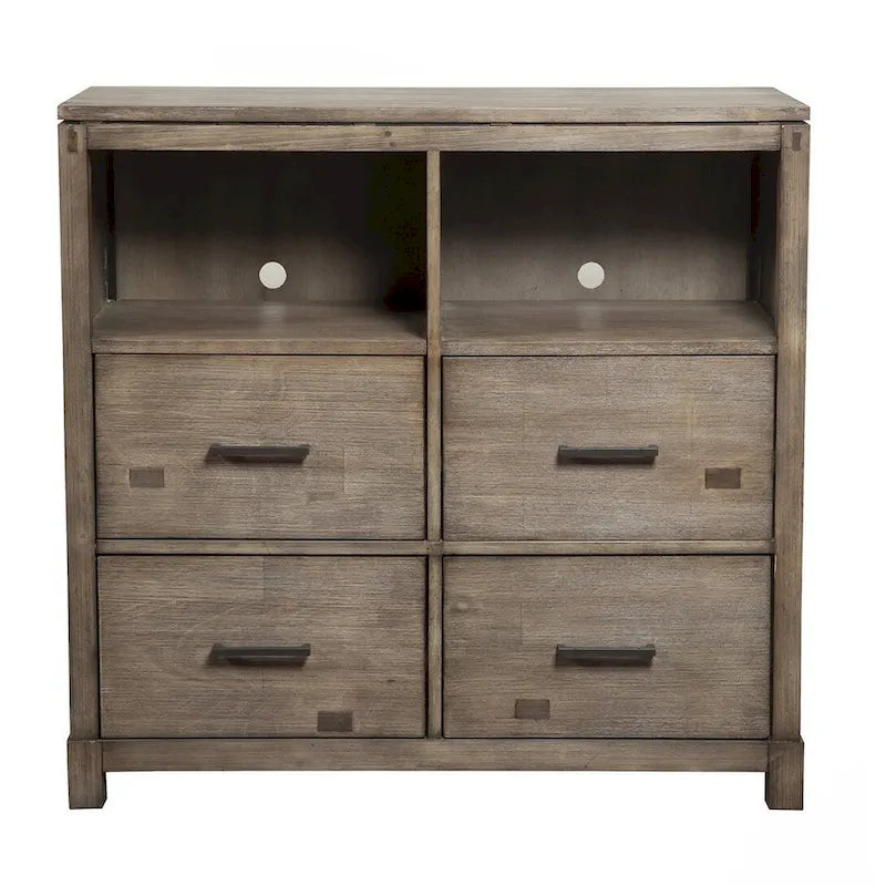 42-Inch Brown Solid Wood Open-Shelf TV Stand — 40 x 41.5 x 18
