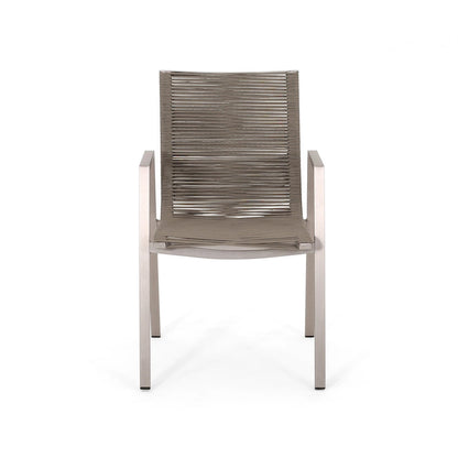 Outdoor Modern Set of 2 Dining Chairs with Rope-Woven Seats Aluminum Frame, Suitable for Dining Room Living Room Balcony Patio