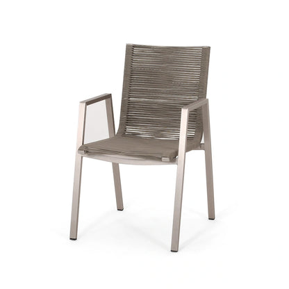 Outdoor Modern Set of 2 Dining Chairs with Rope-Woven Seats Aluminum Frame, Suitable for Dining Room Living Room Balcony Patio