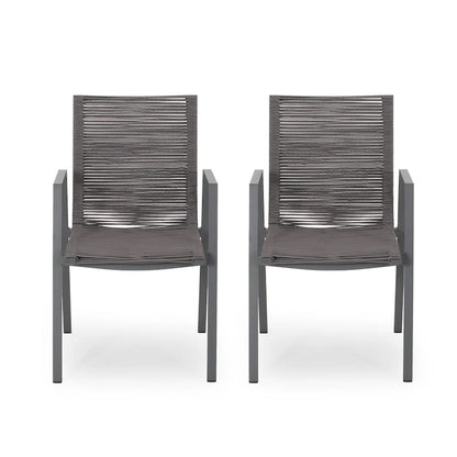 Outdoor Modern Set of 2 Dining Chairs with Rope-Woven Seats Aluminum Frame, Suitable for Dining Room Living Room Balcony Patio