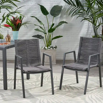 Outdoor Modern Set of 2 Dining Chairs with Rope-Woven Seats Aluminum Frame, Suitable for Dining Room Living Room Balcony Patio
