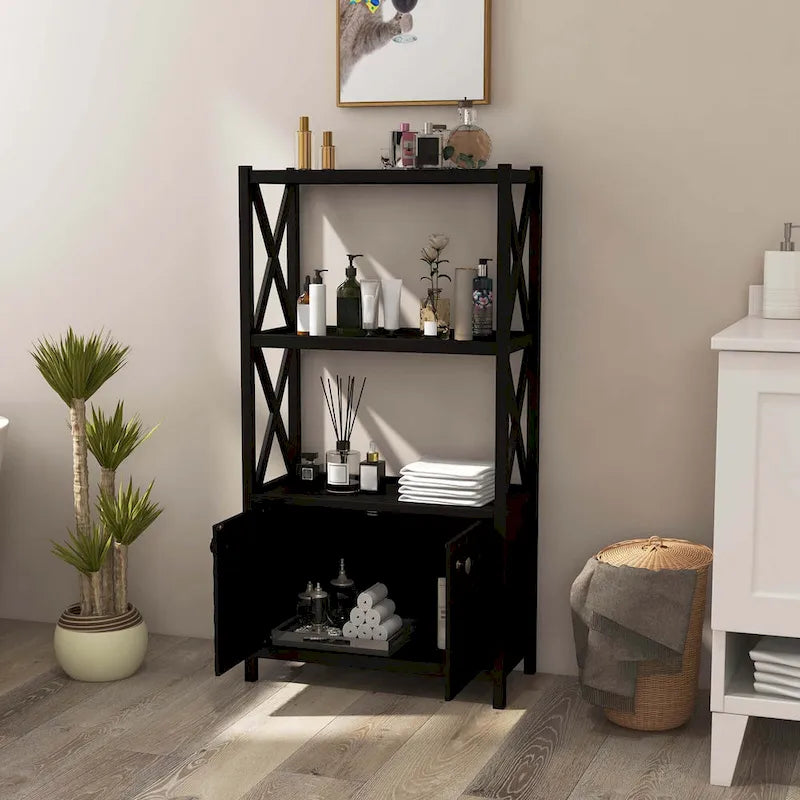 Bathroom Storage Cabinet (with Open Shelves and Double Doors)