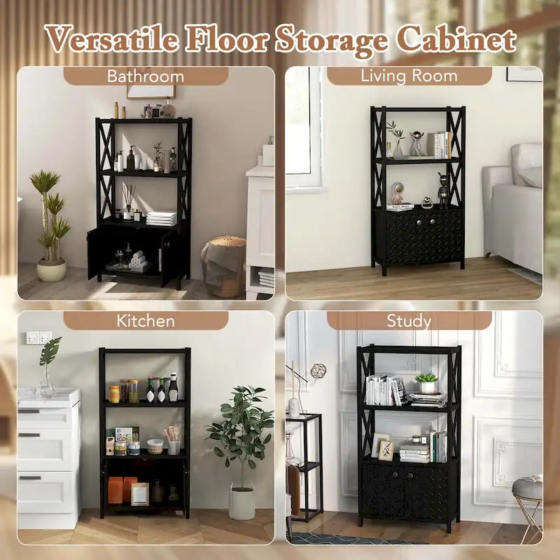 Bathroom Storage Cabinet (with Open Shelves and Double Doors)