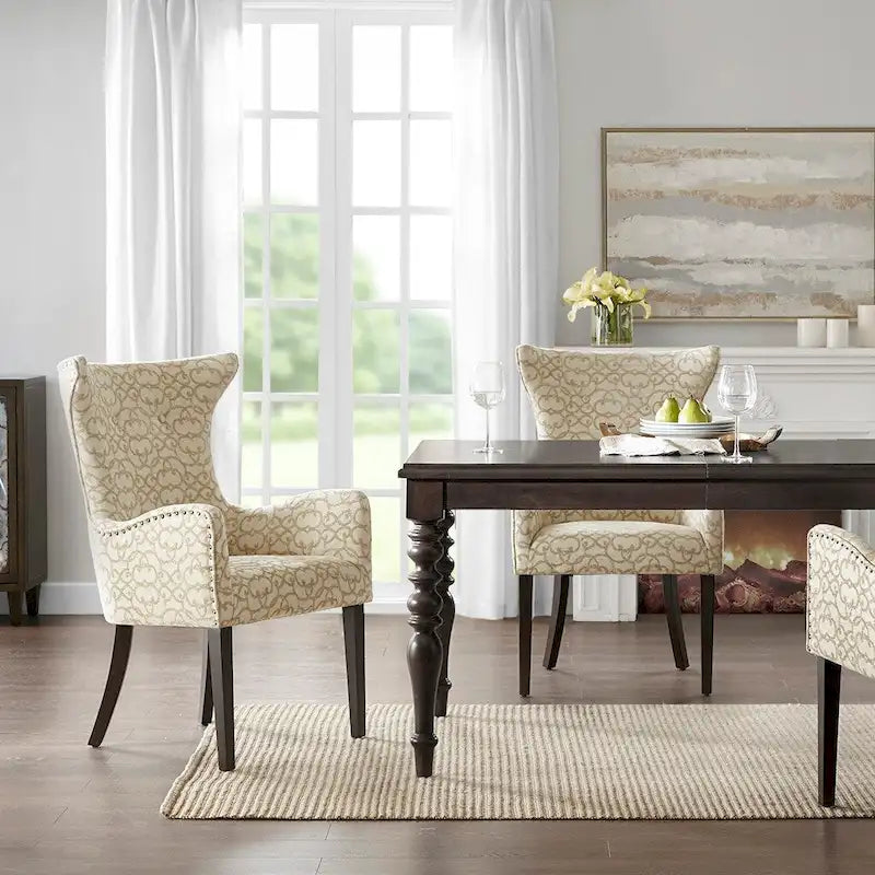 Arm Dining Chair Set of 2, Bronze Nailheads Trim Accent Chairs