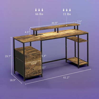 L Shaped Computer Desk 180 Rotating Corner Desk with Storage Shelves, Drawer and Cabinet, Study Workstation for Home Office