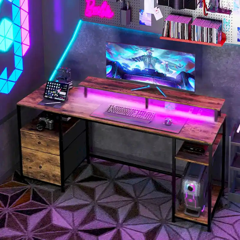 L Shaped Computer Desk 180 Rotating Corner Desk with Storage Shelves, Drawer and Cabinet, Study Workstation for Home Office