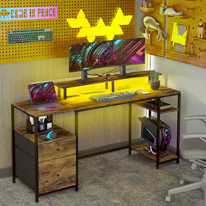 L Shaped Computer Desk 180 Rotating Corner Desk with Storage Shelves, Drawer and Cabinet, Study Workstation for Home Office