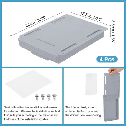 4 Pcs Self-Adhesive Under Desk Drawer for Standing Desk Office - 8.66 x 6.1 x 1.38 inches