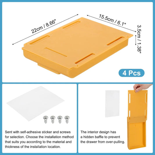 4 Pcs Self-Adhesive Under Desk Drawer for Standing Desk Office - 8.66 x 6.1 x 1.38 inches