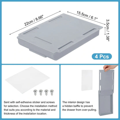 4 Pcs Self-Adhesive Under Desk Drawer for Standing Desk Office - 8.66 x 6.1 x 1.38 inches