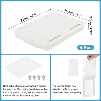 4 Pcs Self-Adhesive Under Desk Drawer for Standing Desk Office - 8.66 x 6.1 x 1.38 inches
