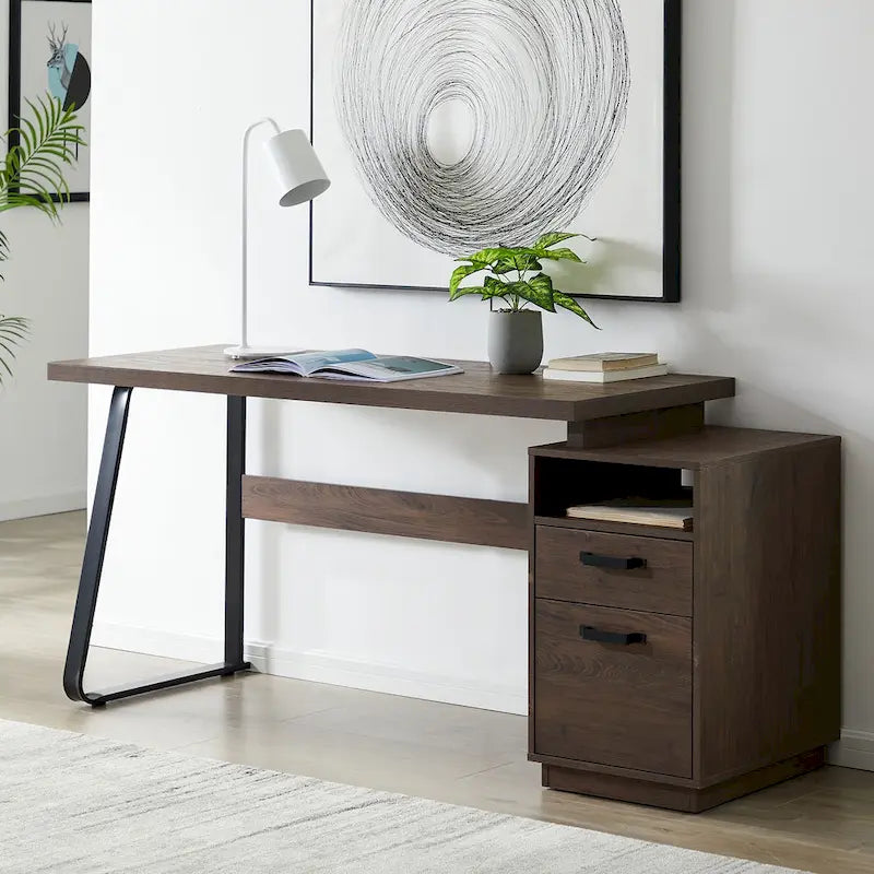 Home Office Computer Desk with Drawers/Hanging Letter-size Files