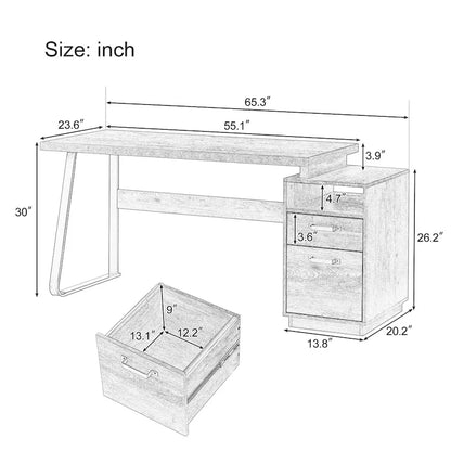 Home Office Computer Desk with Drawers/Hanging Letter-size Files