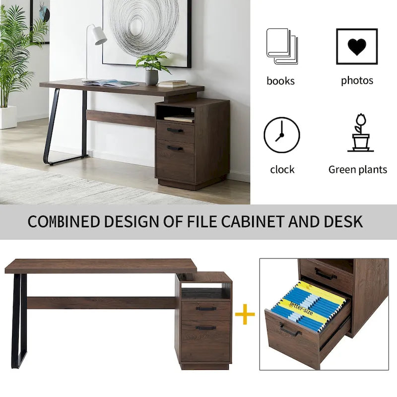 Home Office Computer Desk with Drawers/Hanging Letter-size Files