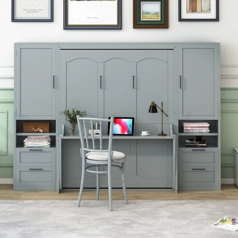 Murphy Bed (Wall Bed) — Featuring Wardrobe, Desk, Drawers, And Shelving