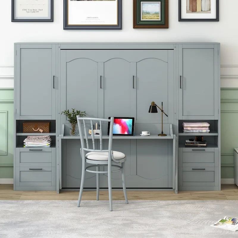 Murphy Bed (Wall Bed) — Featuring Wardrobe, Desk, Drawers, And Shelving