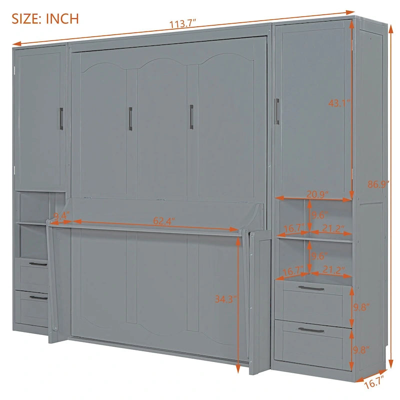 Murphy Bed (Wall Bed) — Featuring Wardrobe, Desk, Drawers, And Shelving