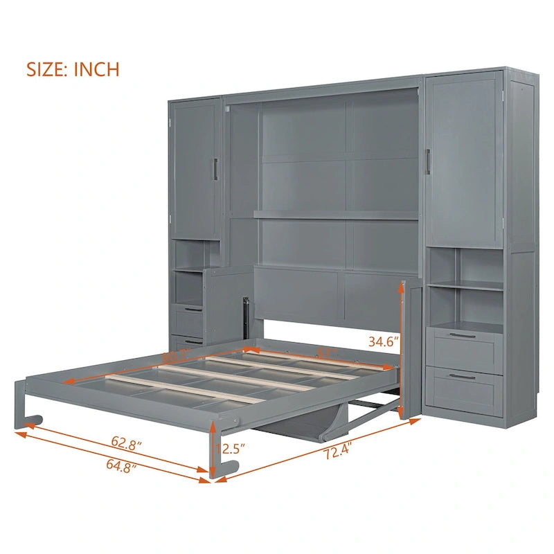 Murphy Bed (Wall Bed) — Featuring Wardrobe, Desk, Drawers, And Shelving