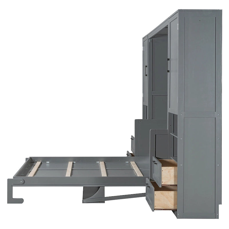 Murphy Bed (Wall Bed) — Featuring Wardrobe, Desk, Drawers, And Shelving