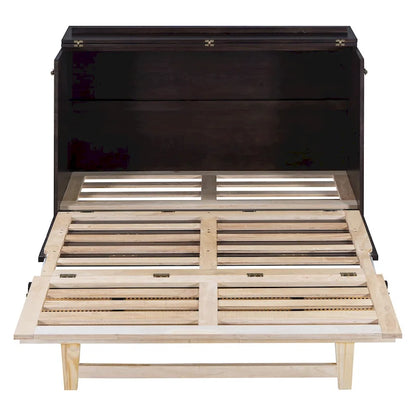 Rattan Design Murphy Bed with Storage Drawers, USB Ports and Outlets