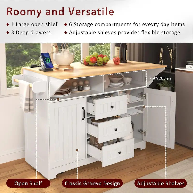 55.7 Large Kitchen Island With 2 Drop Leaf(no include stool)