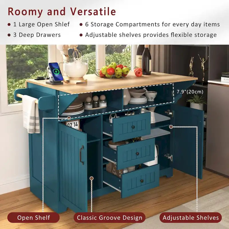 55.7 Large Kitchen Island With 2 Drop Leaf(no include stool)