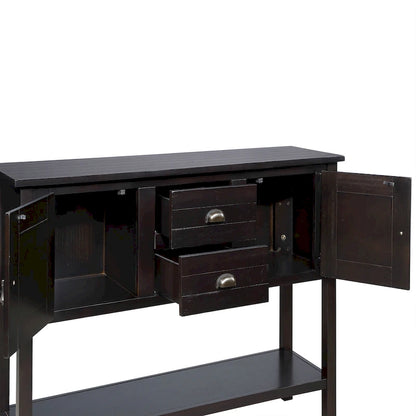 Solid Wood Sideboard Console Table with 2 Drawers and Cabinets and Bottom Shelf, Storage Dining Buffet Server Cabinet