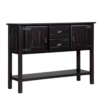 Solid Wood Sideboard Console Table with 2 Drawers and Cabinets and Bottom Shelf, Storage Dining Buffet Server Cabinet