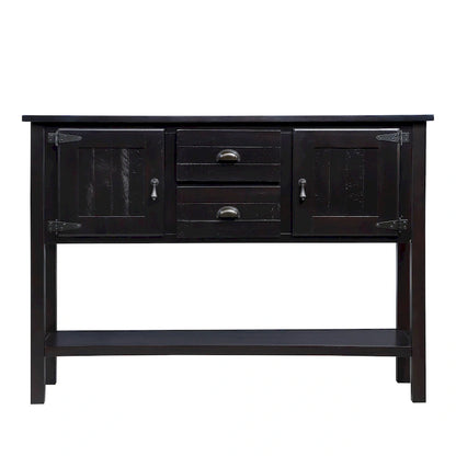 Solid Wood Sideboard Console Table with 2 Drawers and Cabinets and Bottom Shelf, Storage Dining Buffet Server Cabinet