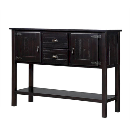 Solid Wood Sideboard Console Table with 2 Drawers and Cabinets and Bottom Shelf, Storage Dining Buffet Server Cabinet