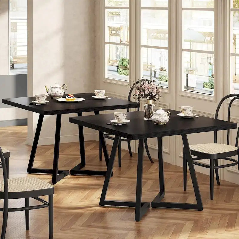 31.5 Inches Industrial Square Dinner Table with Metal Base