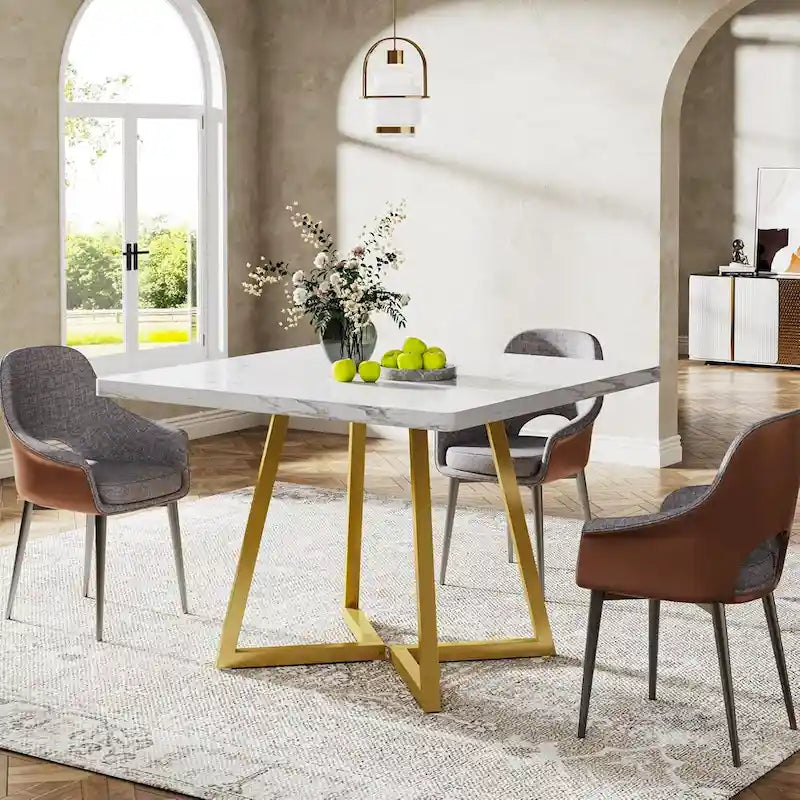 31.5 Inches Industrial Square Dinner Table with Metal Base
