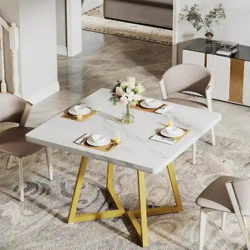 31.5 Inches Industrial Square Dinner Table with Metal Base
