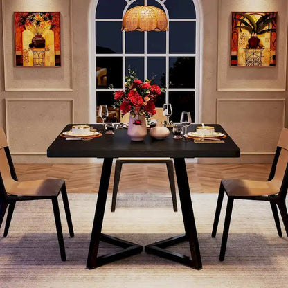 31.5 Inches Industrial Square Dinner Table with Metal Base