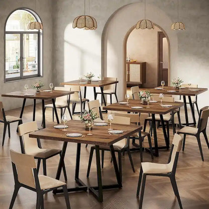 31.5 Inches Industrial Square Dinner Table with Metal Base