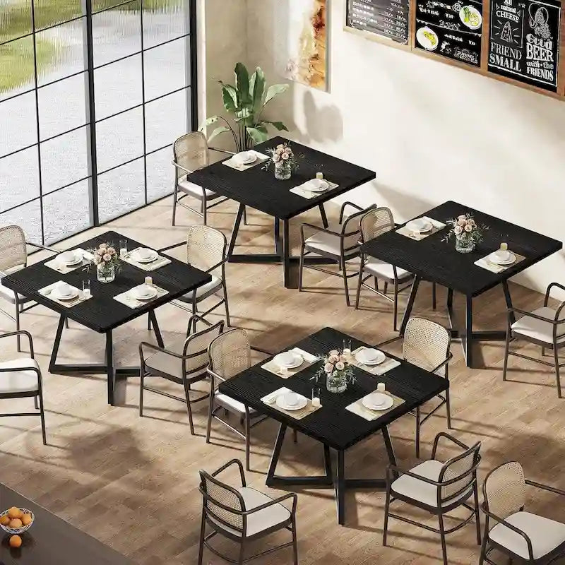 31.5 Inches Industrial Square Dinner Table with Metal Base